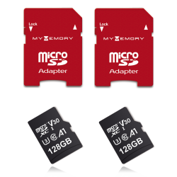 MyMemory PLUS 128GB microSD Card (SDXC) 4K A1 UHS-1 V30 U3 + Adapter - 100MB/s - 2 Pack